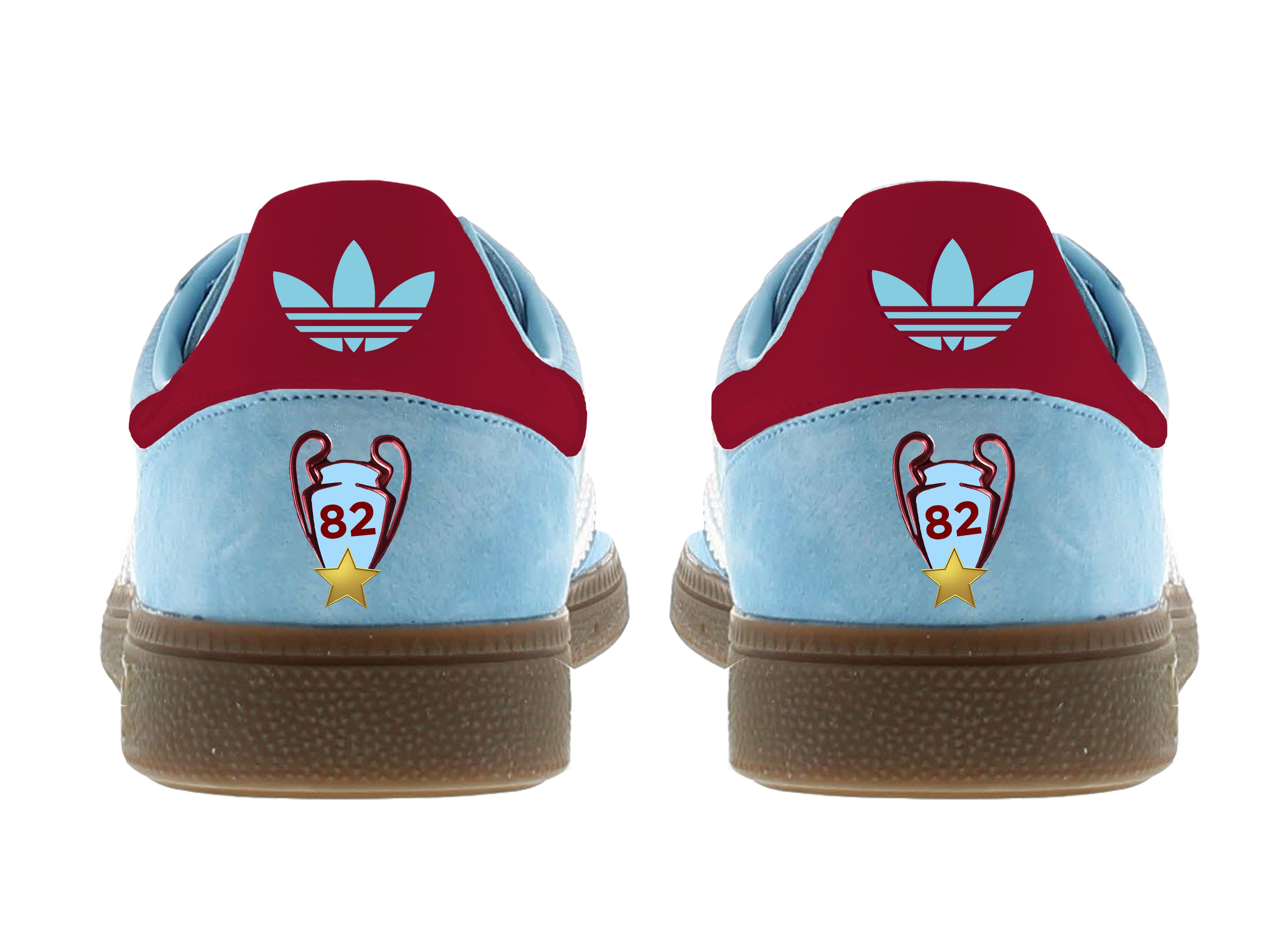 Limited edition Aston Villa European Cup winners `82 inspired light blue/ white / burgundy Adidas custom Handball Spezial trainers / sneakers