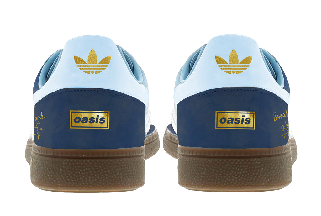 Limited edition Oasis Definitely maybe / Gold signatures navy blue Adidas custom Handball Spezial trainers / sneakers