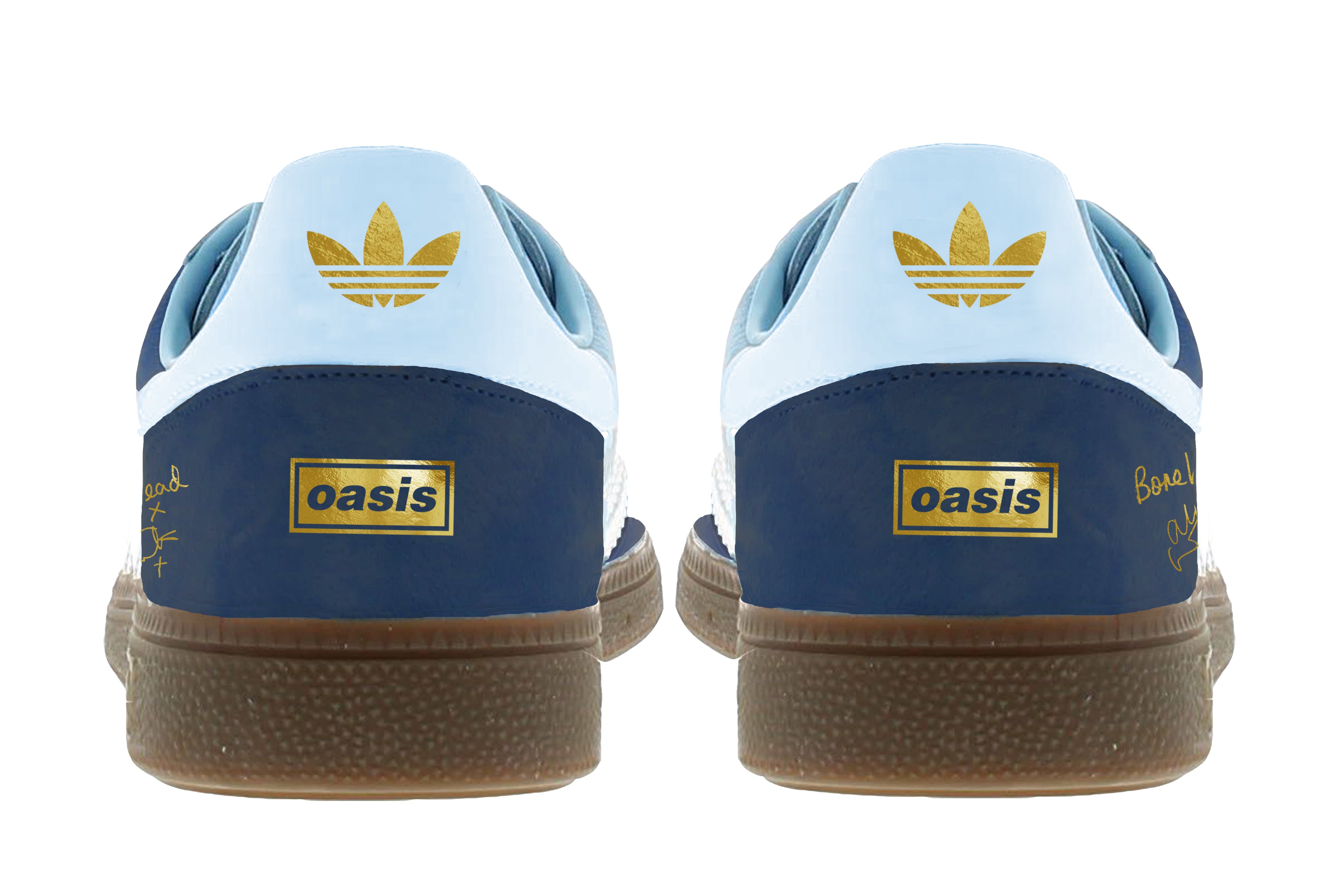 Limited edition Oasis Definitely maybe / Gold signatures navy blue Adidas custom Handball Spezial trainers / sneakers