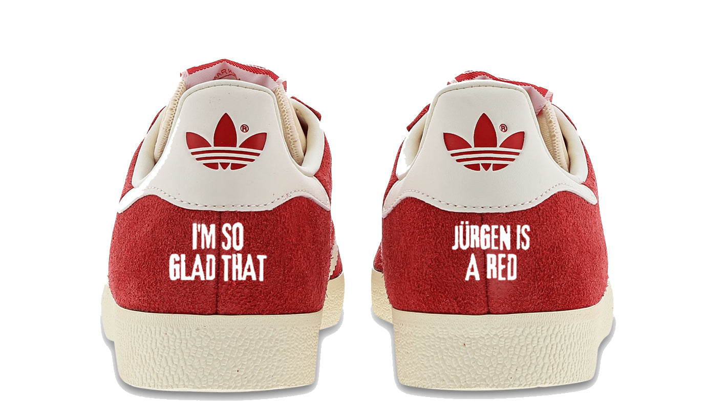 Limited edition Liverpool FC Jurgen Klopp Farewell  red / white Adidas custom Gazelle trainers / sneakers