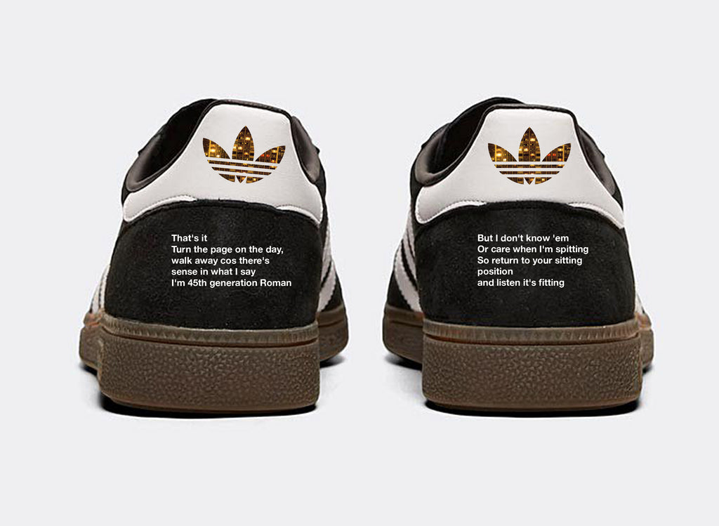 Limited edition The Streets Original Pirate Material inspired black / white  Adidas custom Handball Spezial trainers / sneakers