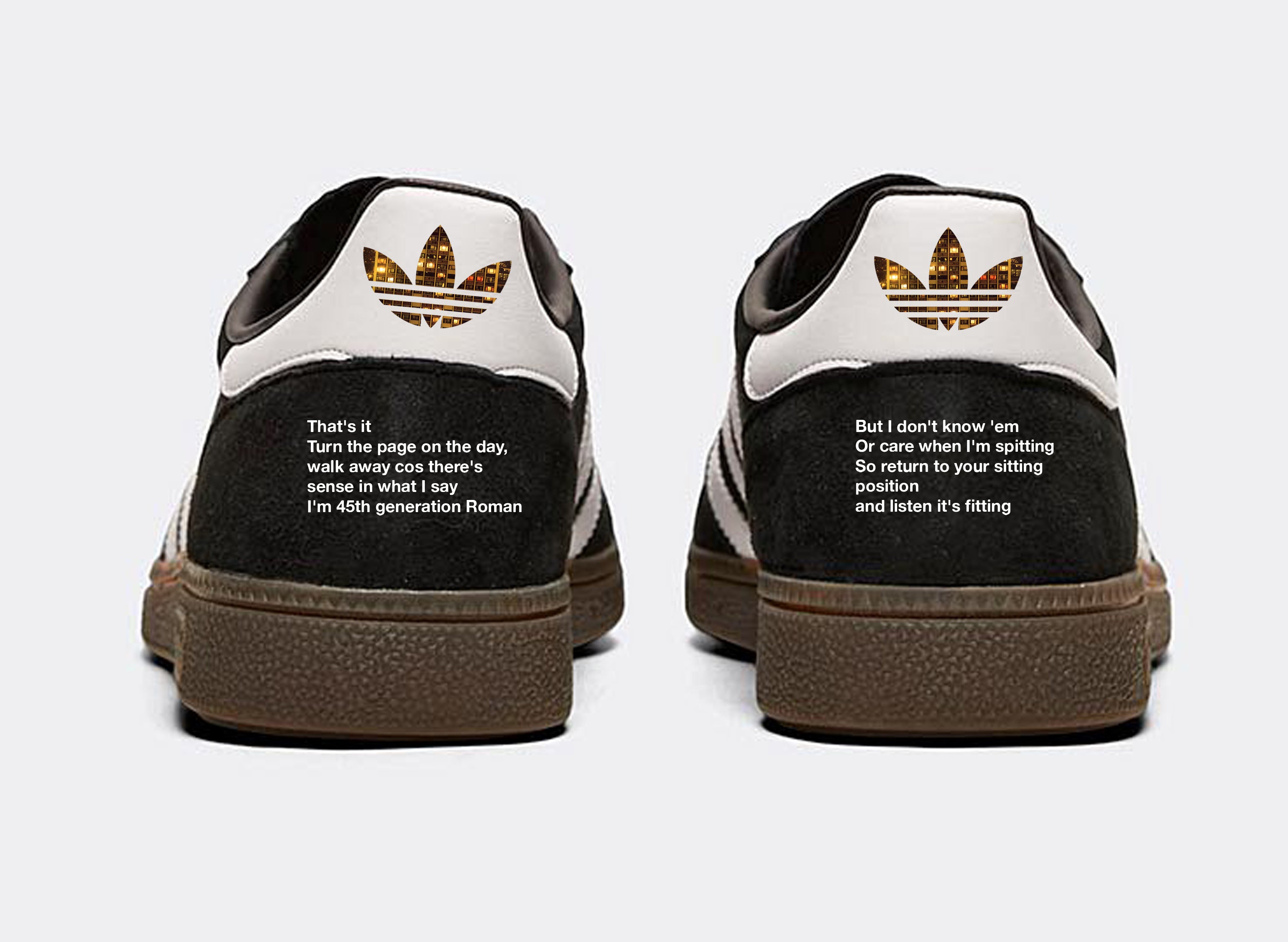 Limited edition The Streets Original Pirate Material inspired black / white  Adidas custom Handball Spezial trainers / sneakers