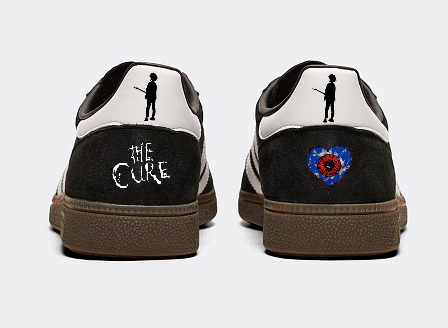 Limited edition The Cure Robert Smith inspired black / white  Adidas custom Handball Spezial trainers / sneakers