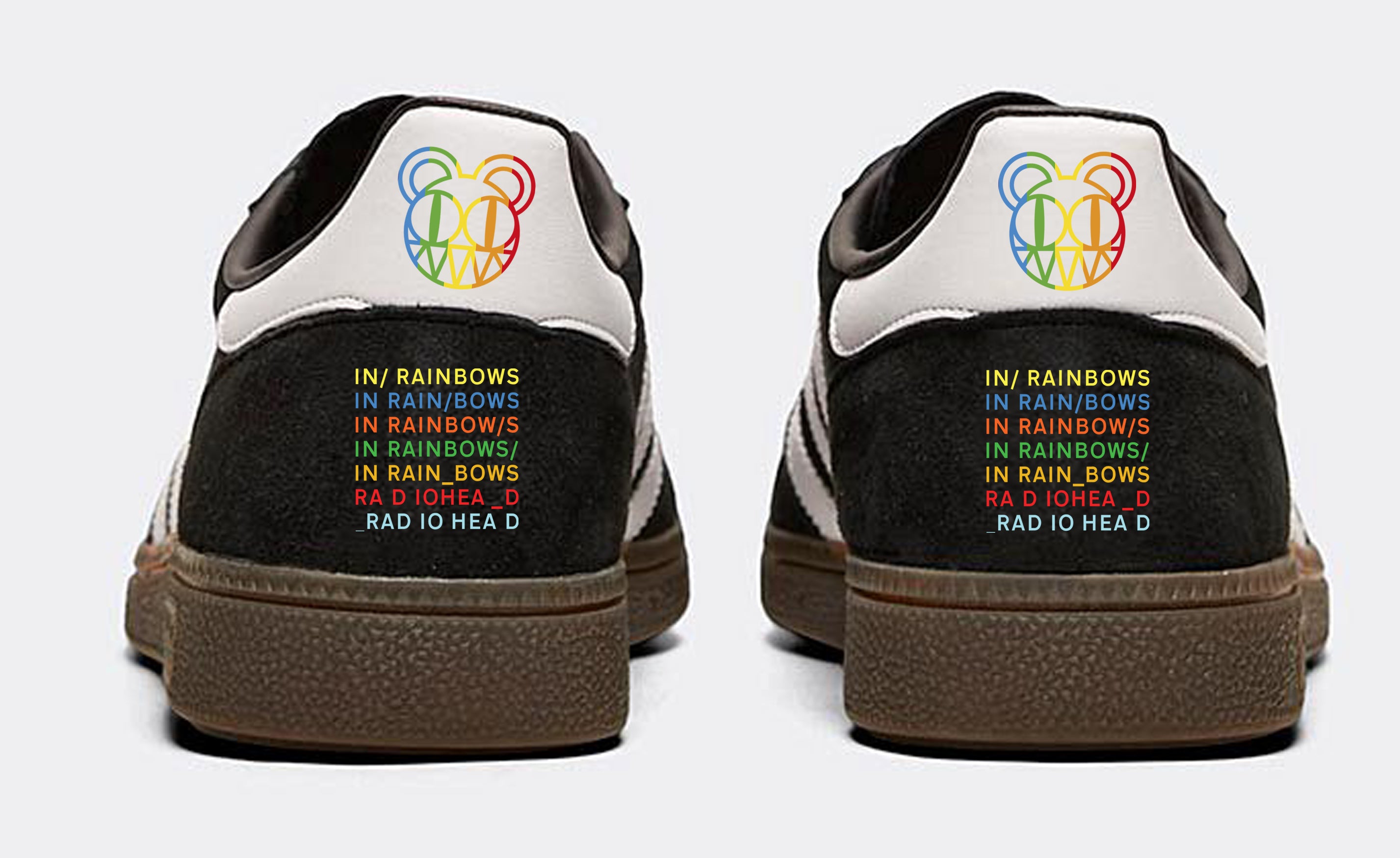 Limited edition Radiohead In rainbows black / white Adidas custom Handball Spezial trainers / sneakers