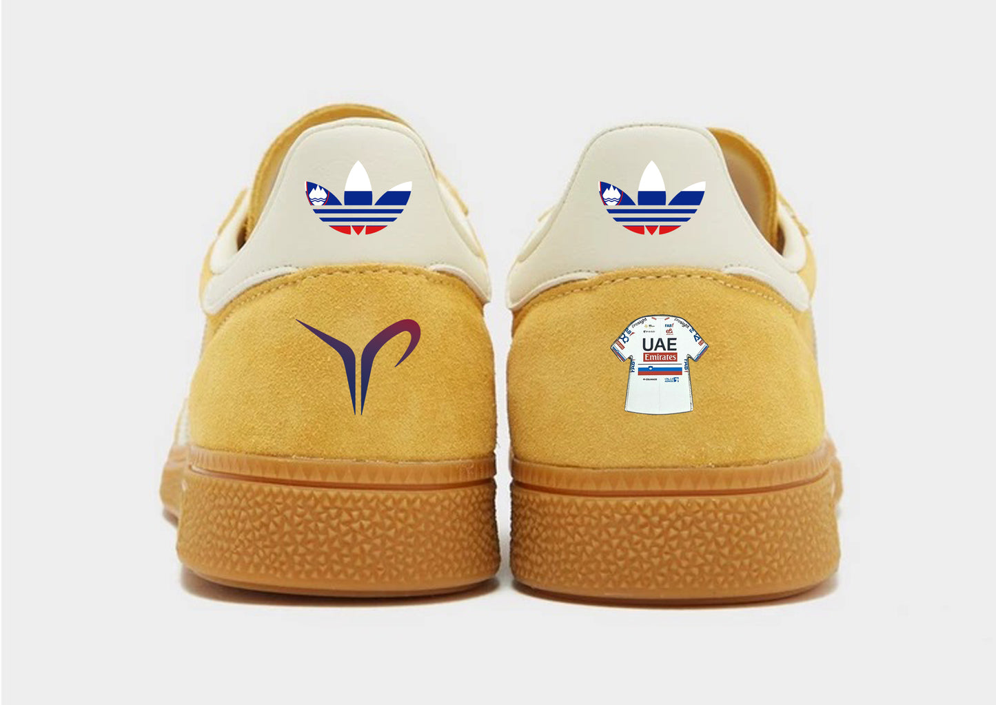 Limited edition Tadej Pogocar inspired Yellow / white Adidas custom Spezial trainers / sneakers