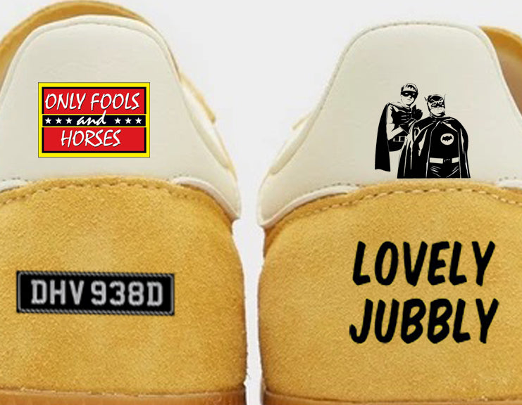 Limited edition Only Fools and Horses inspired Yellow Adidas custom Handball Spezial trainers / sneakers