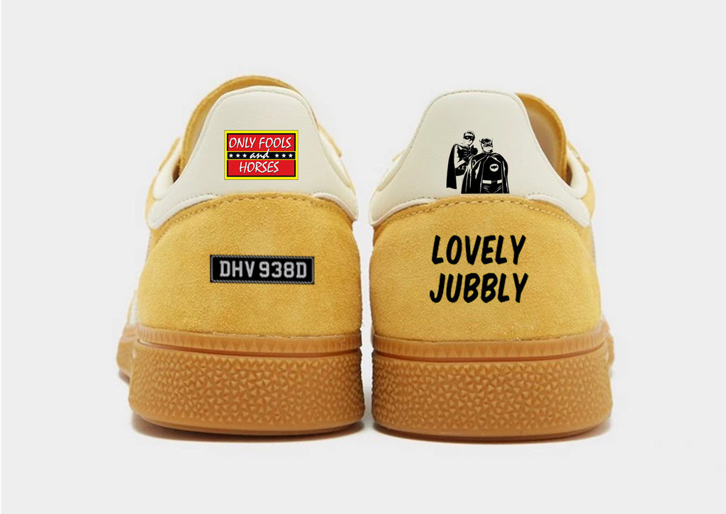 Limited edition Only Fools and Horses inspired Yellow Adidas custom Handball Spezial trainers / sneakers