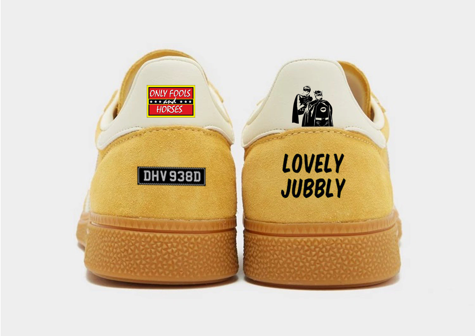 Limited edition Only Fools and Horses inspired Yellow Adidas custom Handball Spezial trainers / sneakers