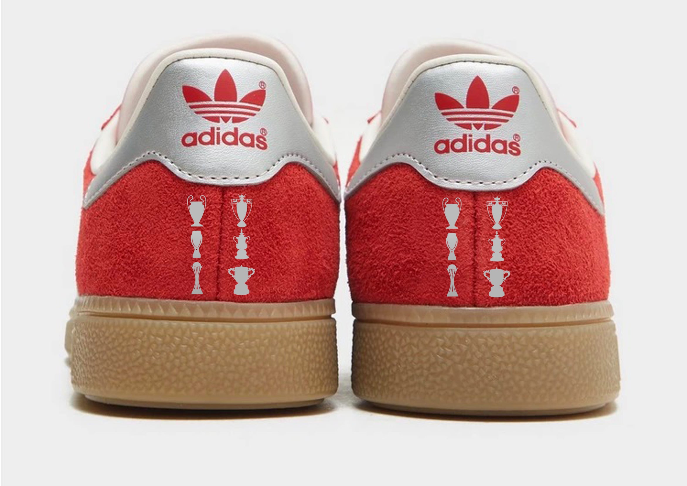 Limited edition Liverpool FC Jurgen Klopp 6 trophies inspired red / silver Adidas custom Munchen trainers / sneakers