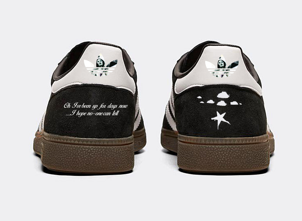 Limited edition Dirty Pretty Things Waterloo to anywhere inspired black / white  Adidas custom Handball Spezial trainers / sneakers