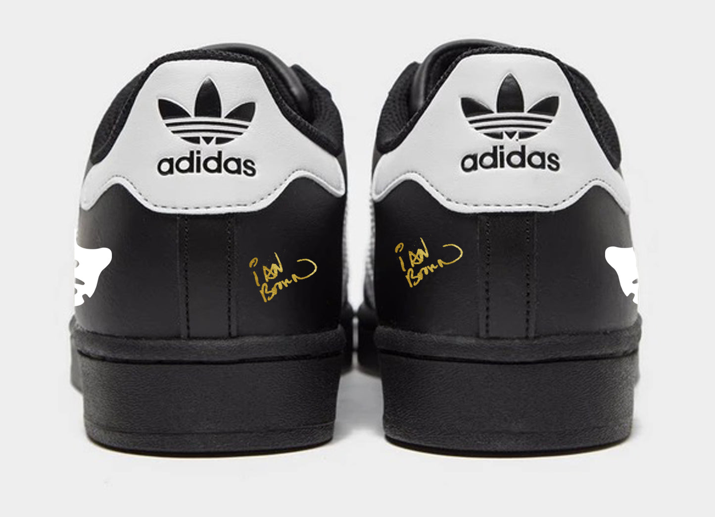 Limited edition Ian Brown Monkey black / white Adidas custom Superstar trainers / sneakers