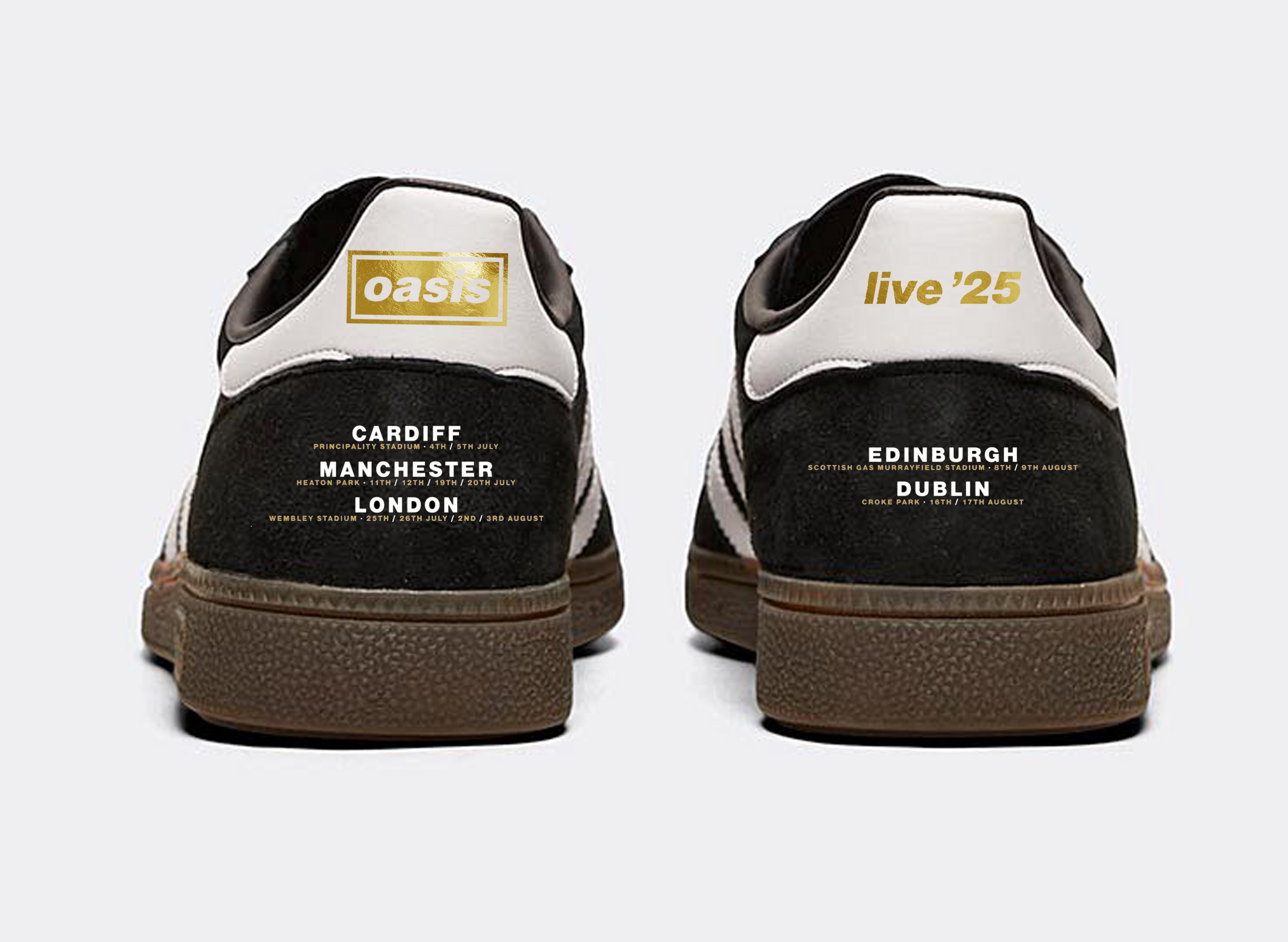 Limited edition Oasis Live 25 Reunion tour Adidas custom Black / white Handball Spezial trainers / sneakers