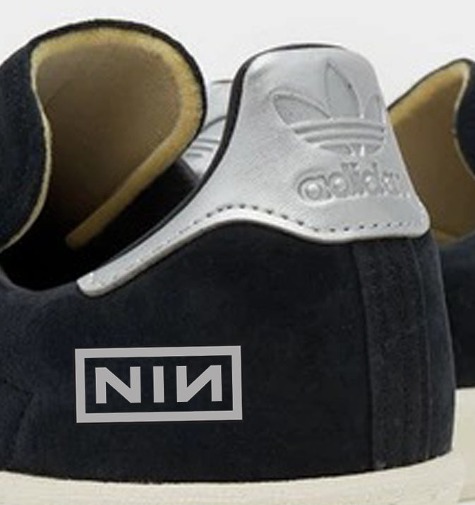 Limited edition Nine Inch Nails "The Fragile" black / silver Adidas custom Campus trainers / sneakers