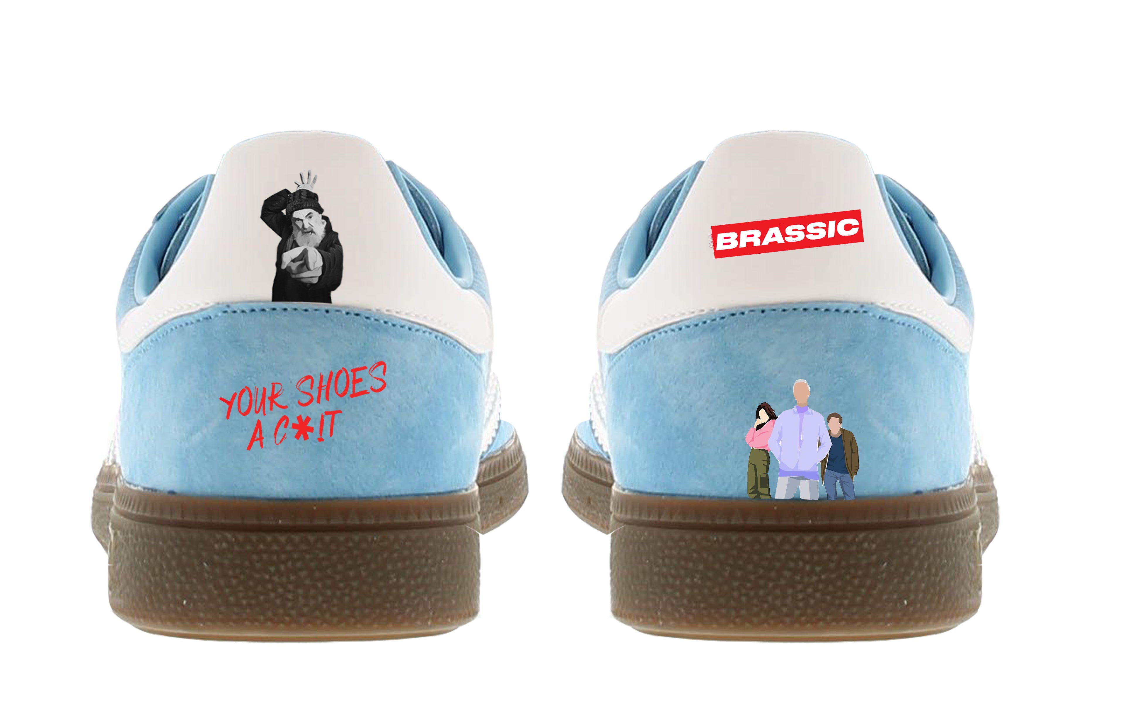 Limited edition Brassic inspired Sky blue / White Adidas custom Handball Spezial trainers / sneakers