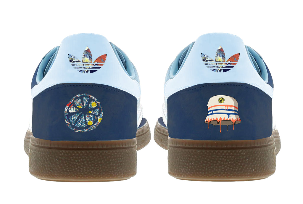 Limited edition The Stone Roses Spike Island adidas original Navy / Sky Blue Handball Spezial custom trainers / sneakers