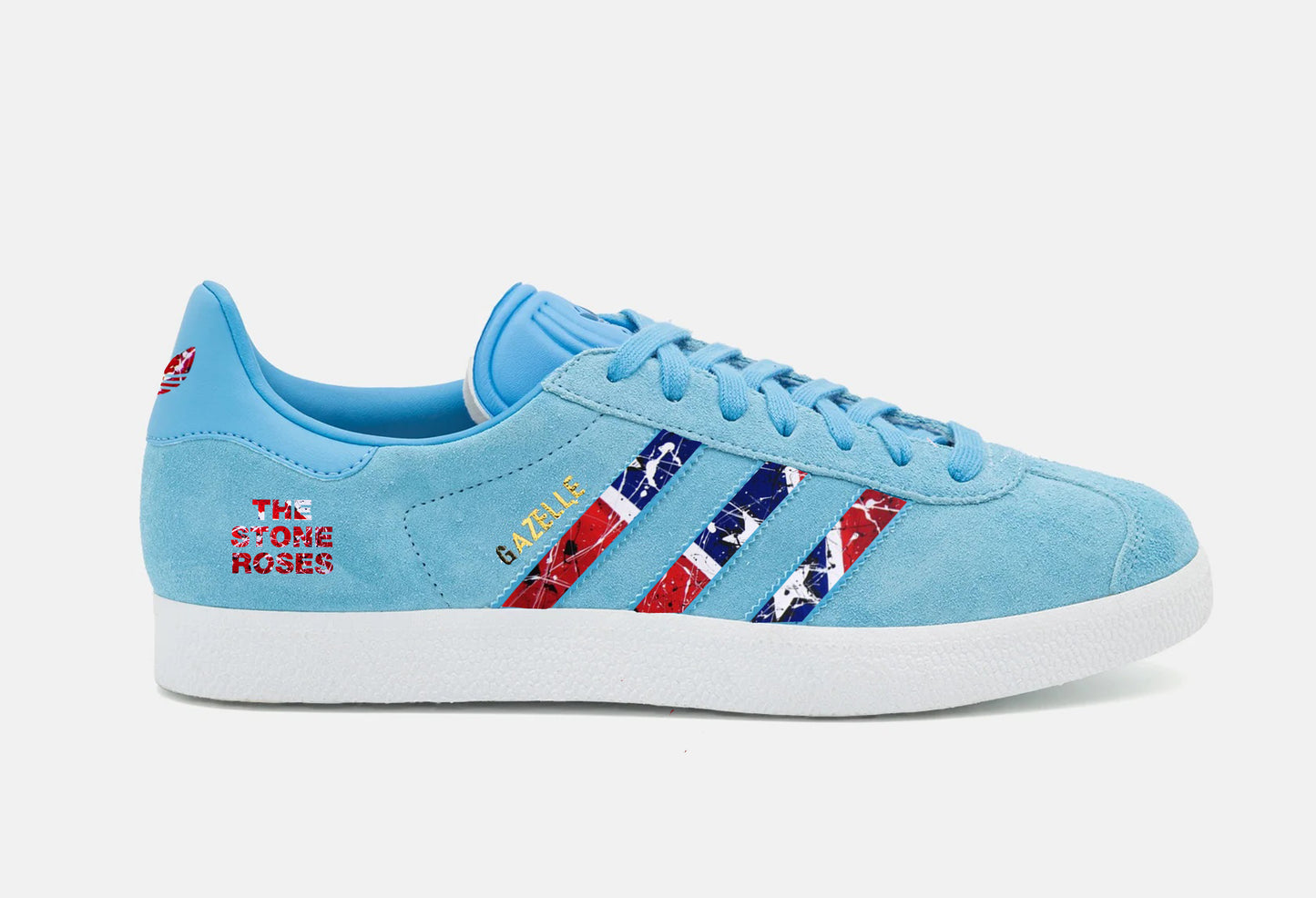 Limited edition The Stone Roses Waterfall Aqua blue Adidas custom Gazelle trainers / sneakers