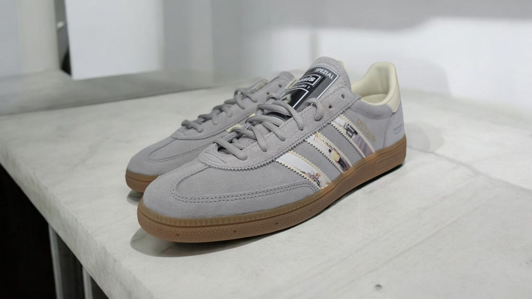 Limited edition Oasis What`s the story morning glory grey / black Adidas custom Handball Spezial trainers / sneakers