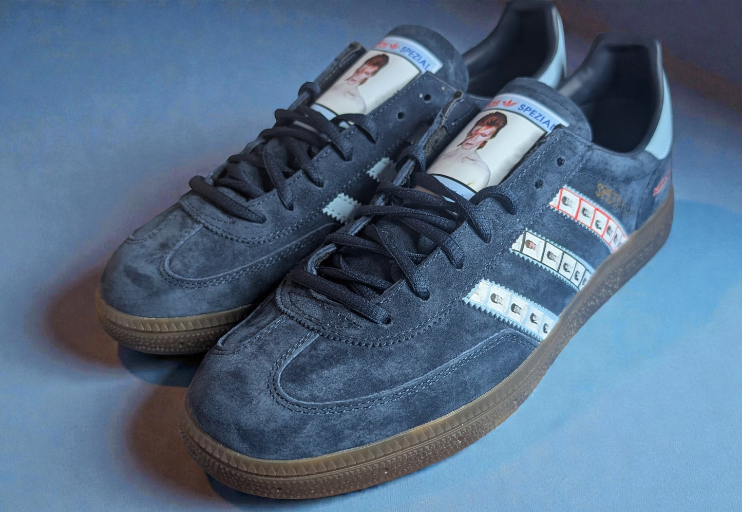 Limited edition David Bowie Aladdin Sane Navy blue suede Adidas Handball Spezial trainers  / sneakers