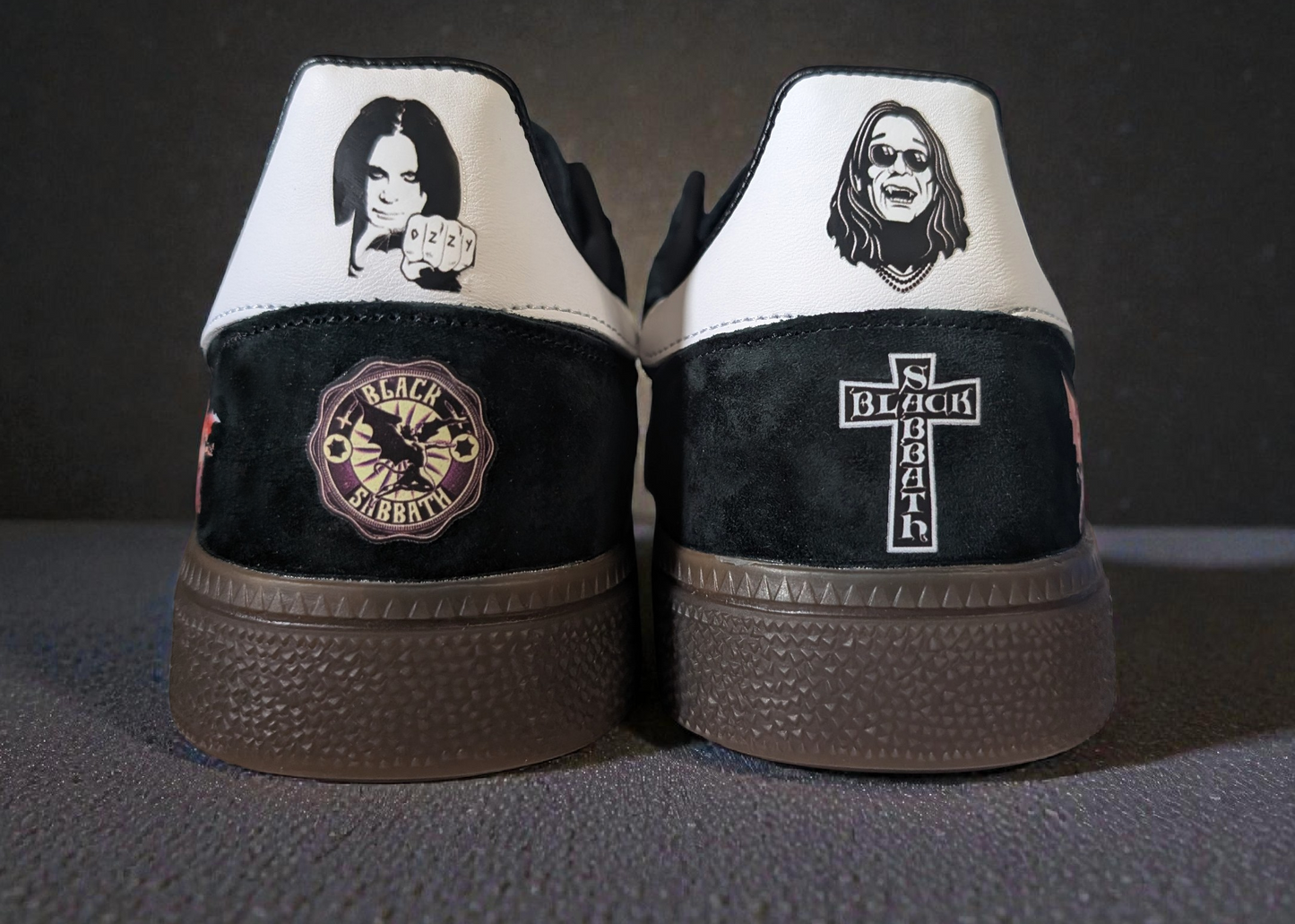 Limited edition Black Sabbath Ozzy Osbourne inspired black / purple  Adidas custom Handball Spezial trainers / sneakers
