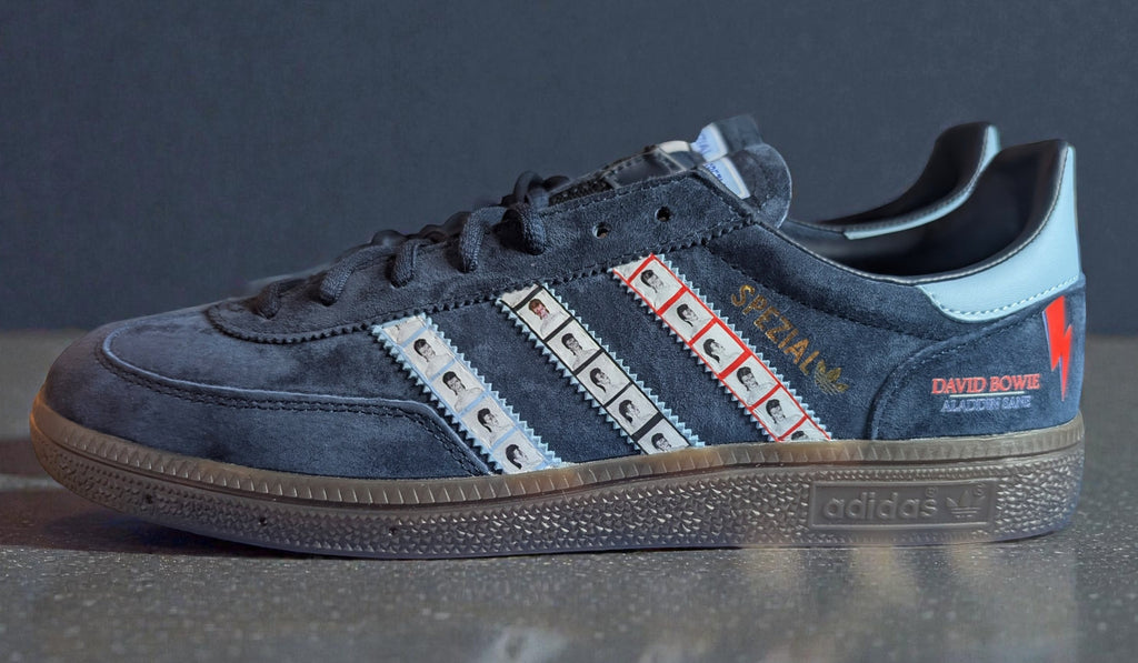 Limited edition David Bowie Aladdin Sane Navy blue suede Adidas Handball Spezial trainers  / sneakers