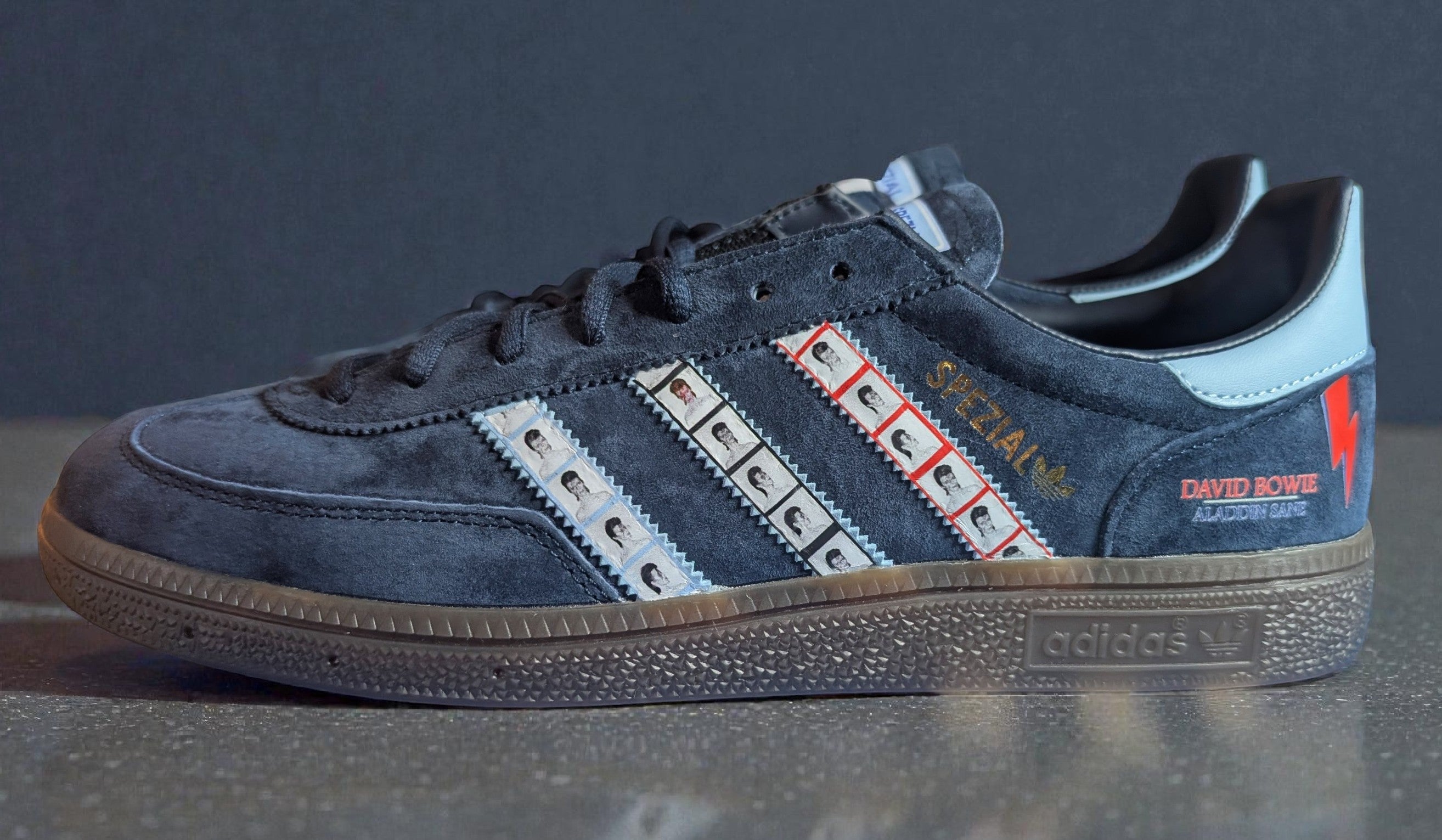 Limited edition David Bowie Aladdin Sane Navy blue suede Adidas Handball Spezial trainers  / sneakers