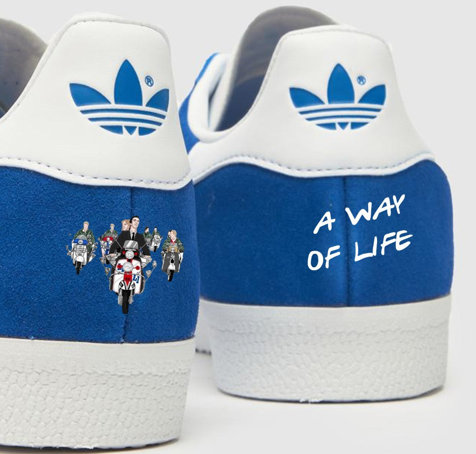 Limited edition Quadrophenia custom Adidas gazelle Royal blue blue trainers / sneakers