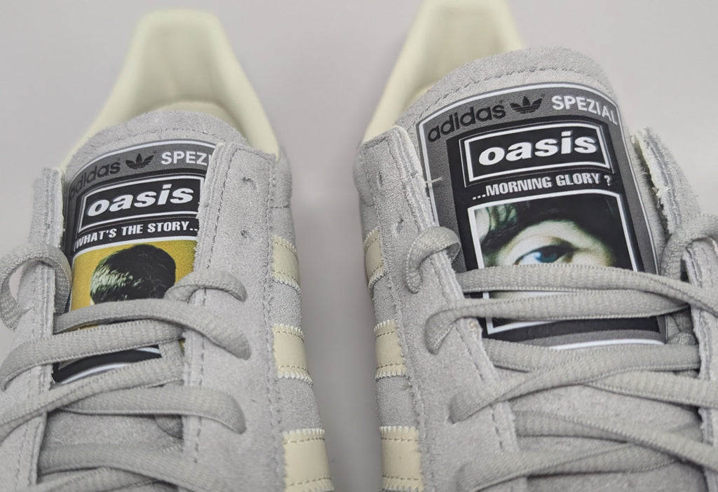 Limited edition Oasis What`s the story morning glory grey / black Adidas custom Handball Spezial trainers / sneakers