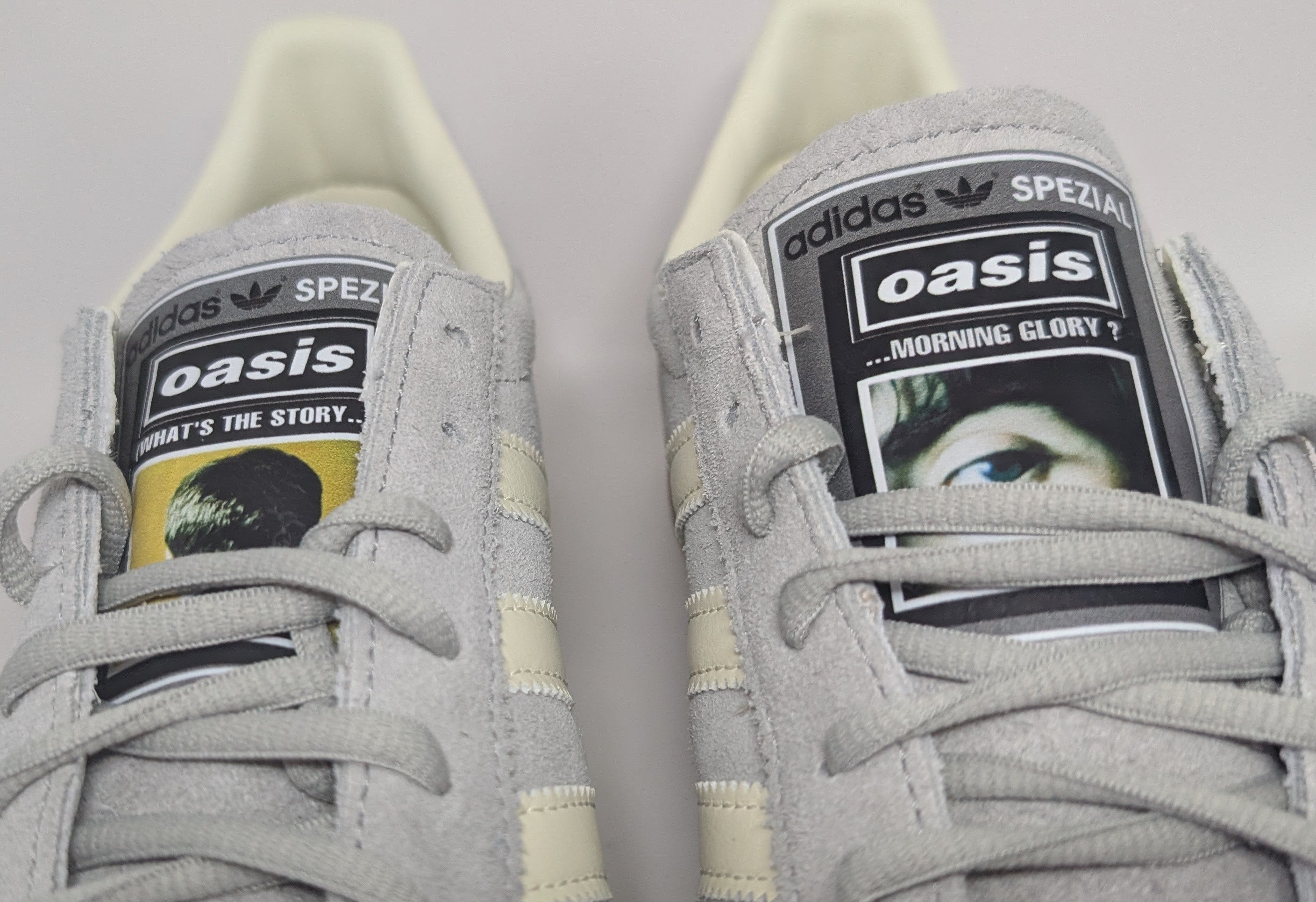 Limited edition Oasis What`s the story morning glory grey / black Adidas custom Handball Spezial trainers / sneakers