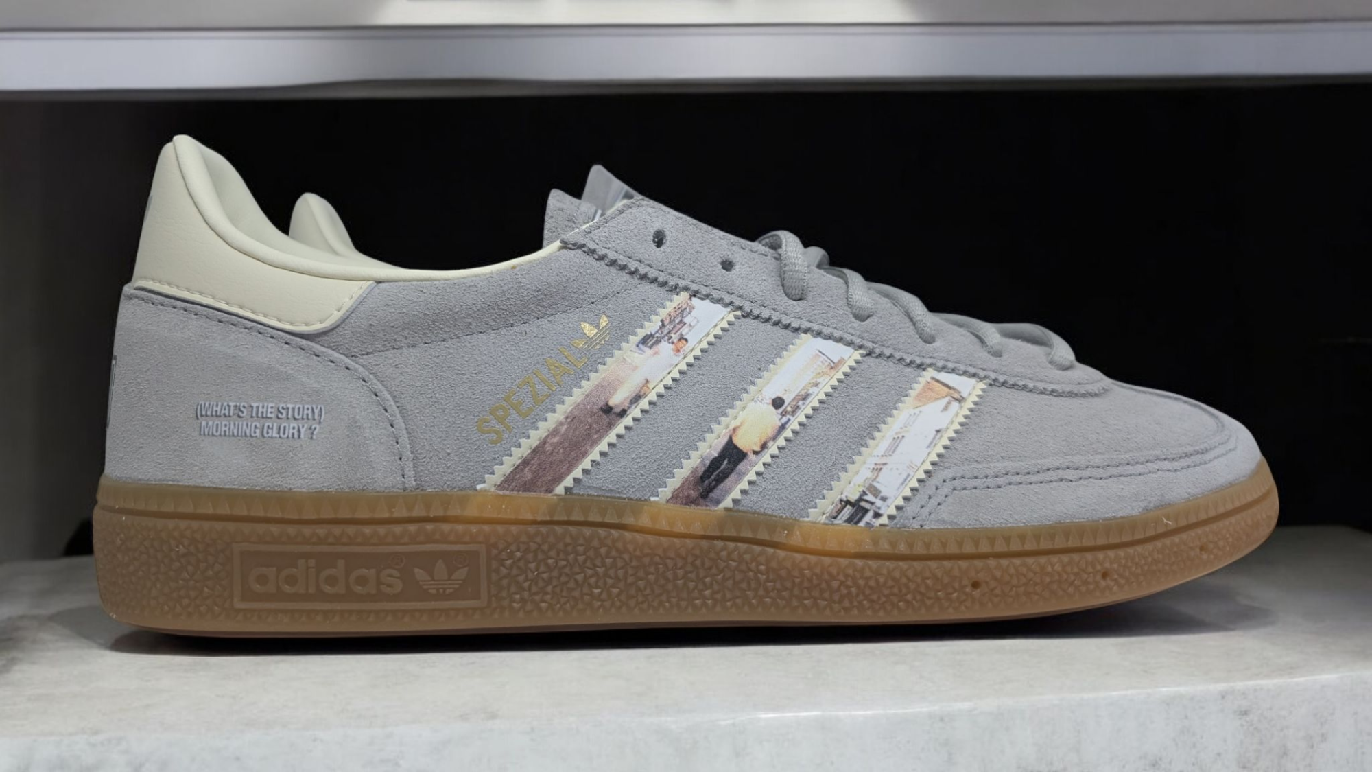 Limited edition Oasis What`s the story morning glory grey / black Adidas custom Handball Spezial trainers / sneakers