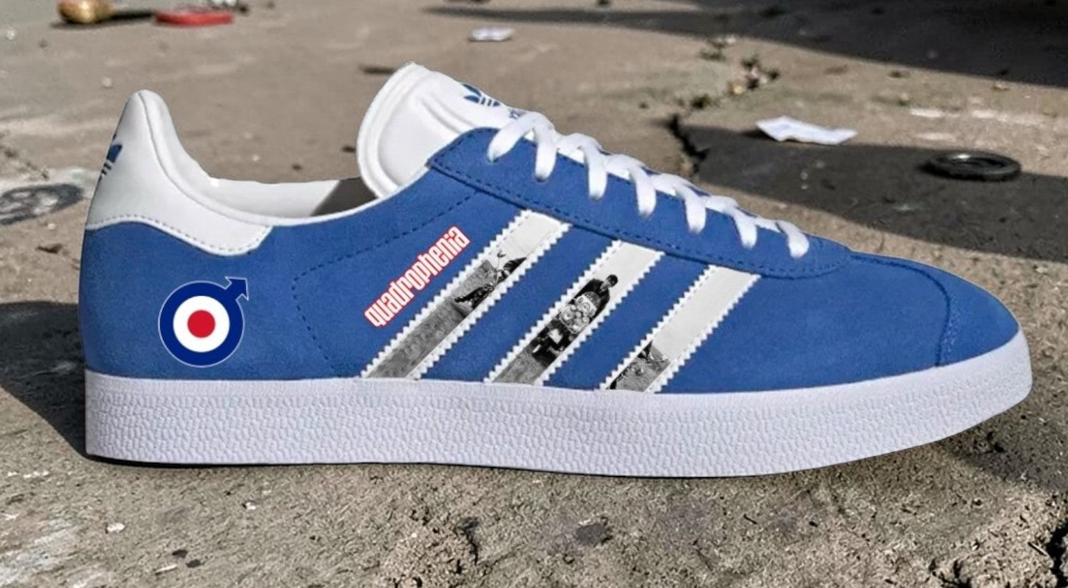 Limited edition Quadrophenia custom Adidas gazelle Royal blue blue trainers / sneakers