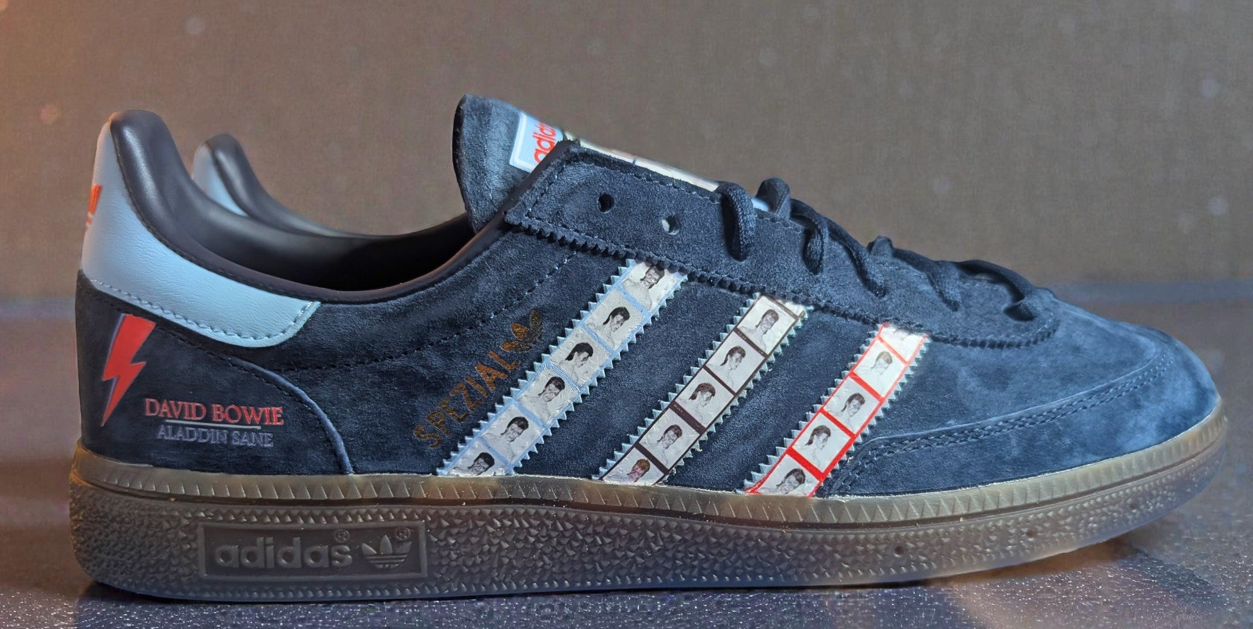 Limited edition David Bowie Aladdin Sane Navy blue suede Adidas Handball Spezial trainers  / sneakers
