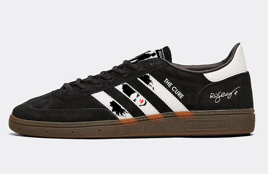 Limited edition The Cure Robert Smith inspired black / white  Adidas custom Handball Spezial trainers / sneakers