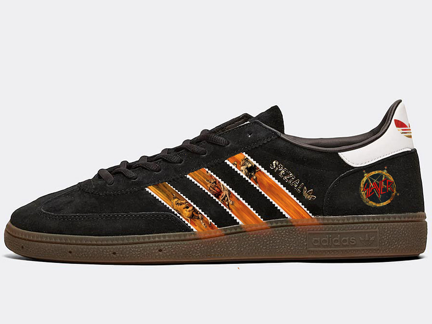 Limited edition Slayer - Hell awaits black Adidas custom Handball Spezial trainers / sneakers.