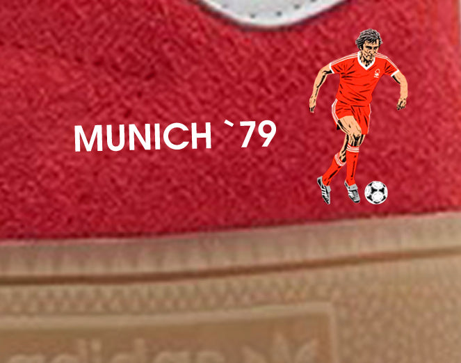 Limited edition Nottingham Forest European cup winners 79 and 80 Custom Adidas Munchen red custom trainers / sneakers