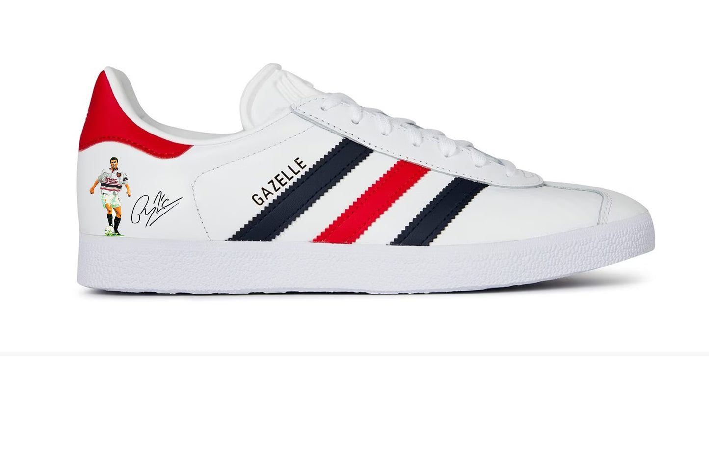 Limited edition Manchester United Roy Keane `99 inspired White Red / Black Adidas custom Gazelle trainers  / sneakers