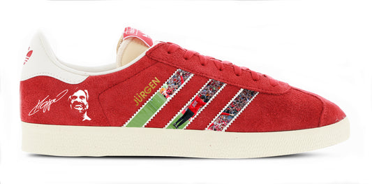 Limited edition Liverpool FC Jurgen Klopp Farewell  red / white Adidas custom Gazelle trainers / sneakers