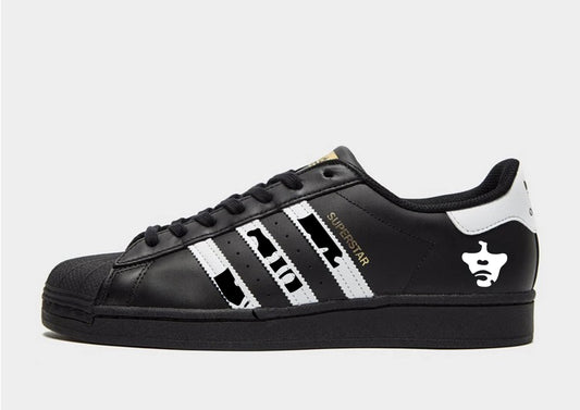 Limited edition Ian Brown Monkey black / white Adidas custom Superstar trainers / sneakers