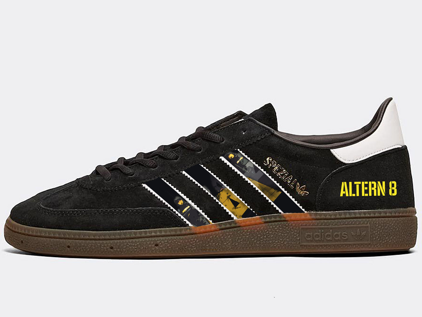 Limited edition Altern 8 Black / white / yellow Adidas custom Handball Spezial trainers / sneakers