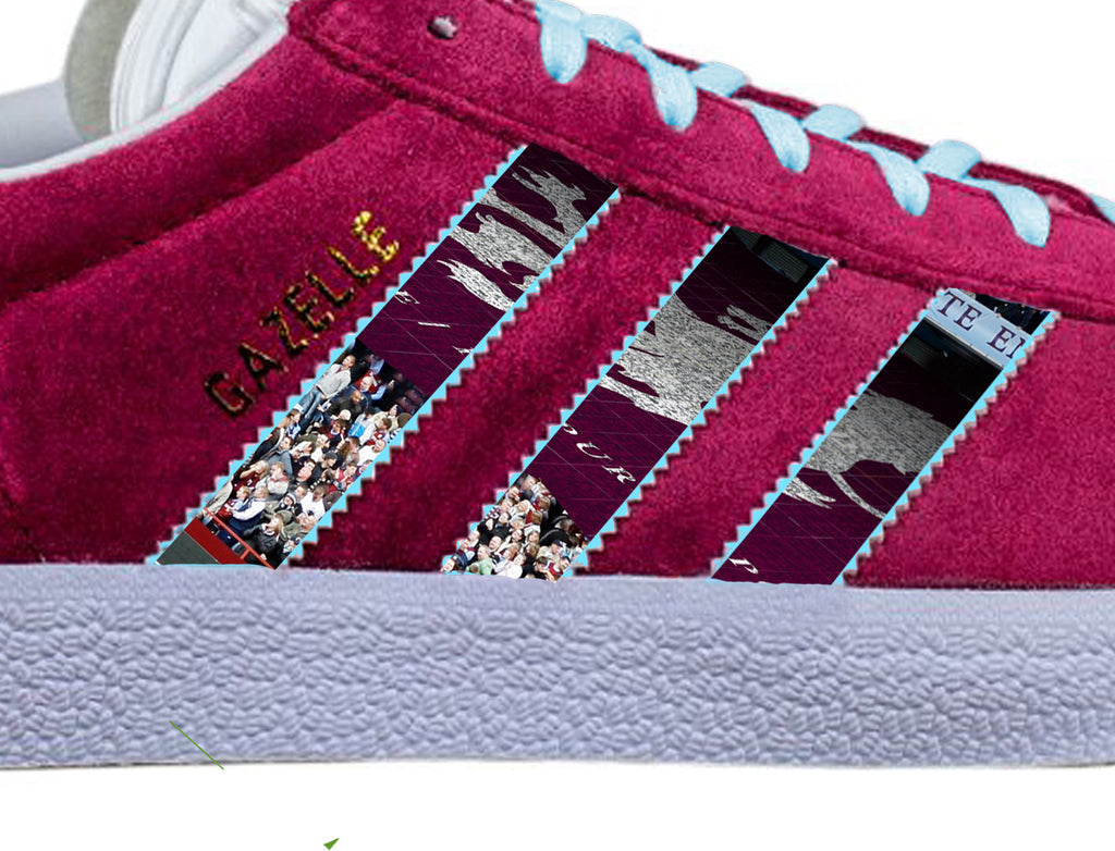 Limited edition Aston Villa Claret / light blue Adidas custom Gazelle trainers / sneakers
