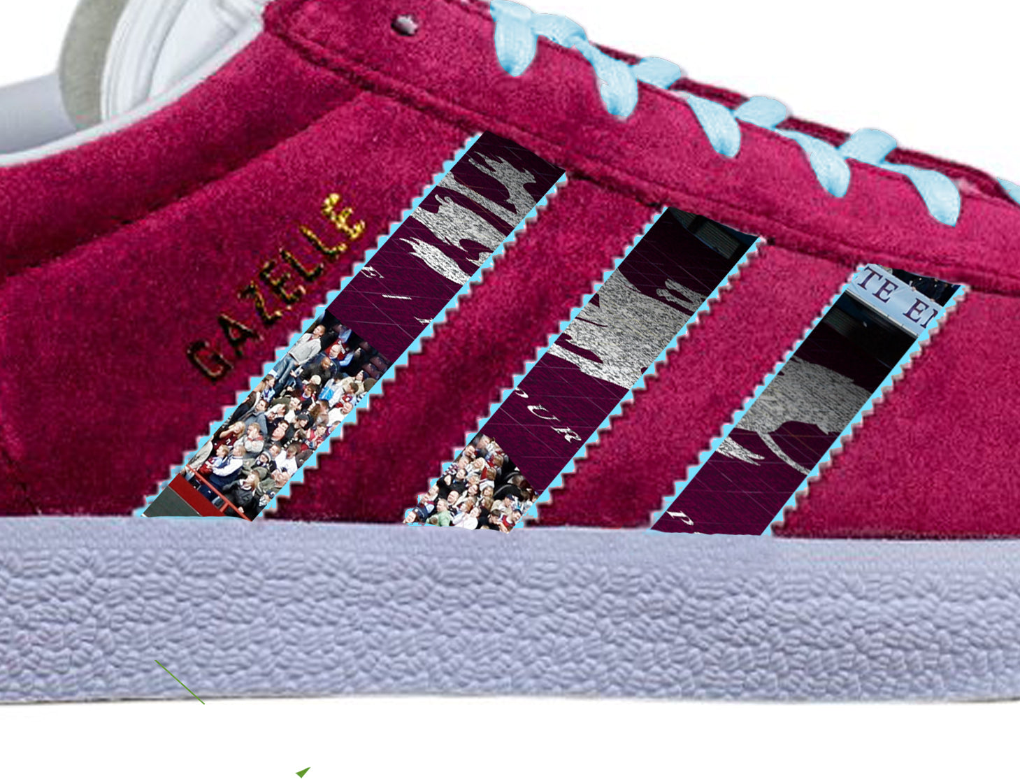 Limited edition Aston Villa Claret / light blue Adidas custom Gazelle trainers / sneakers
