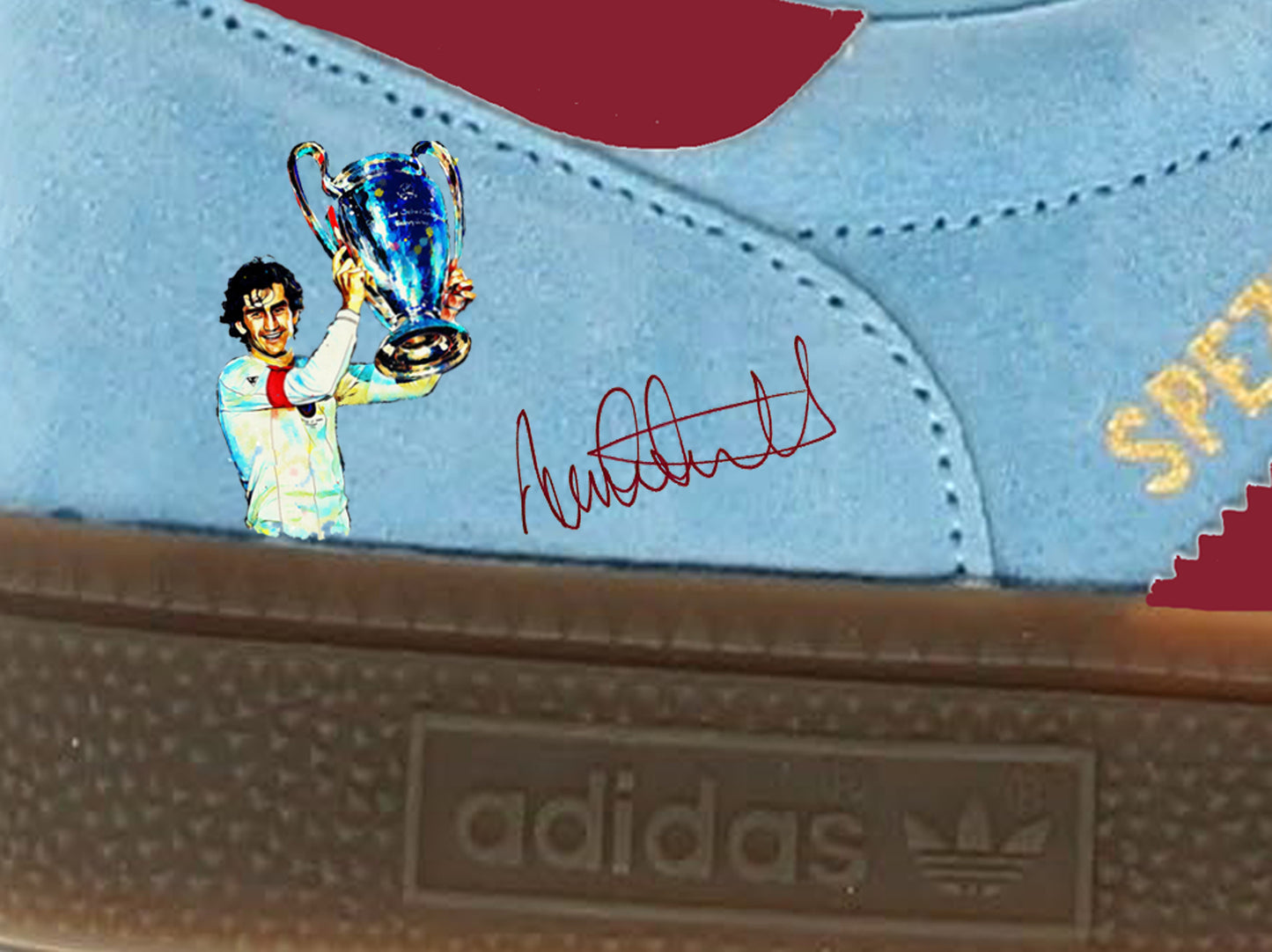 Limited edition Aston Villa European Cup winners `82 inspired light blue/ white / burgundy Adidas custom Handball Spezial trainers / sneakers