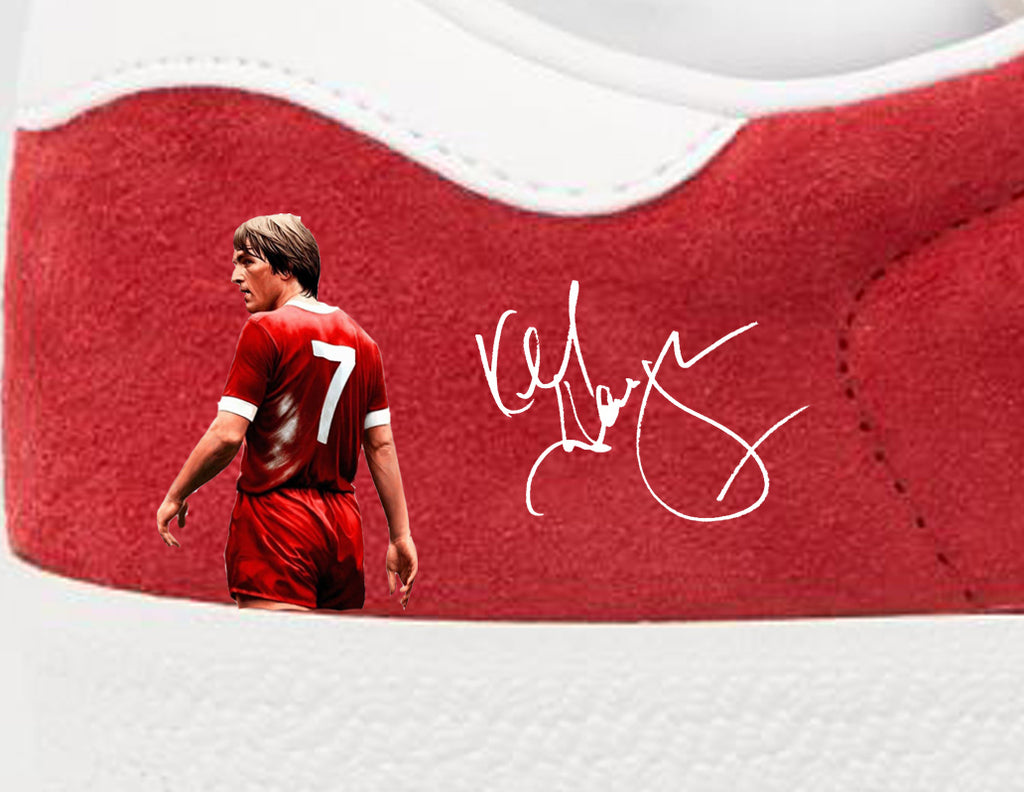 Limited edition Liverpool FC Kenny Dalglish inspired red / white Adidas custom Gazelle trainers / sneakers