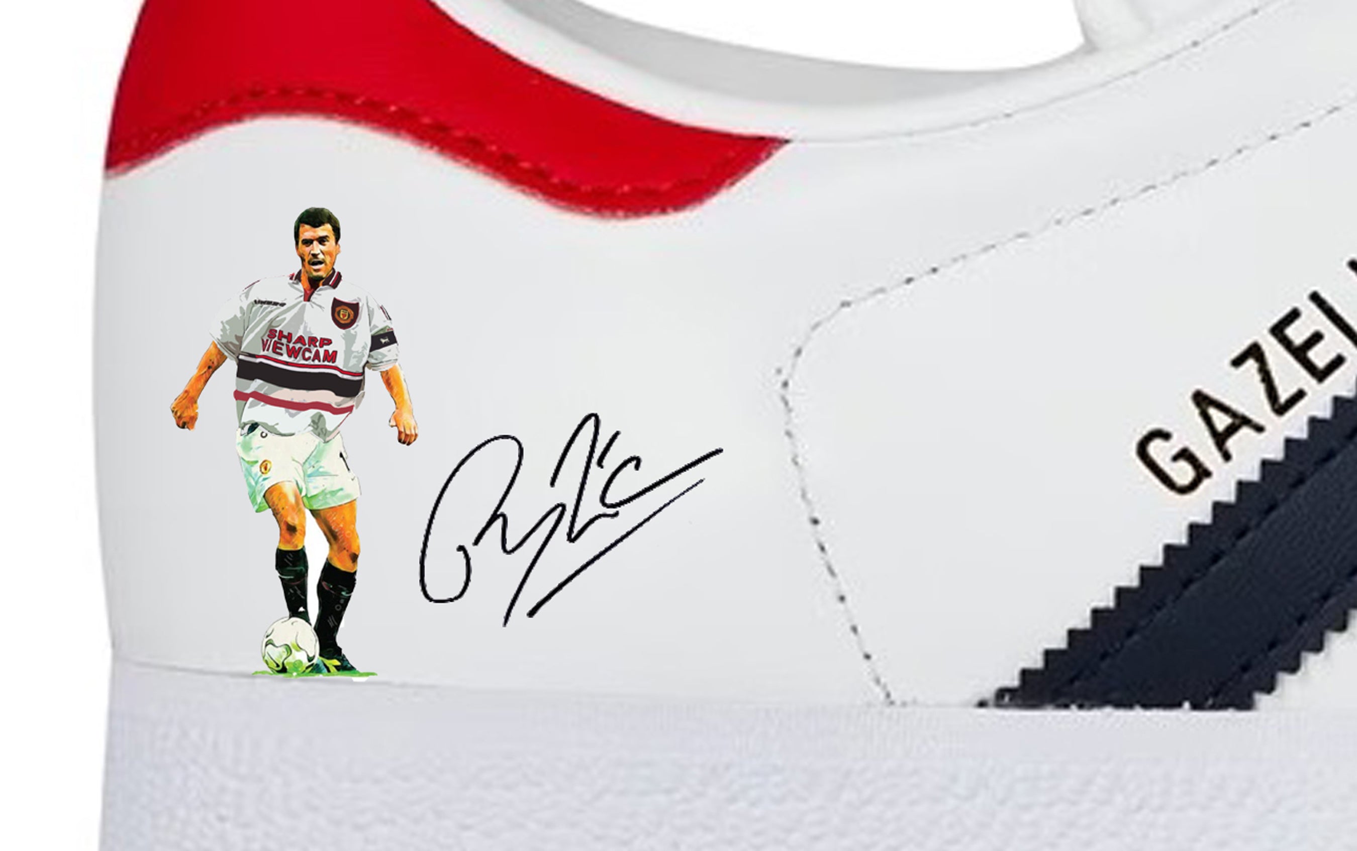 Limited edition Manchester United Roy Keane 99 inspired White Red Black Adidas custom Gazelle trainers sneakers