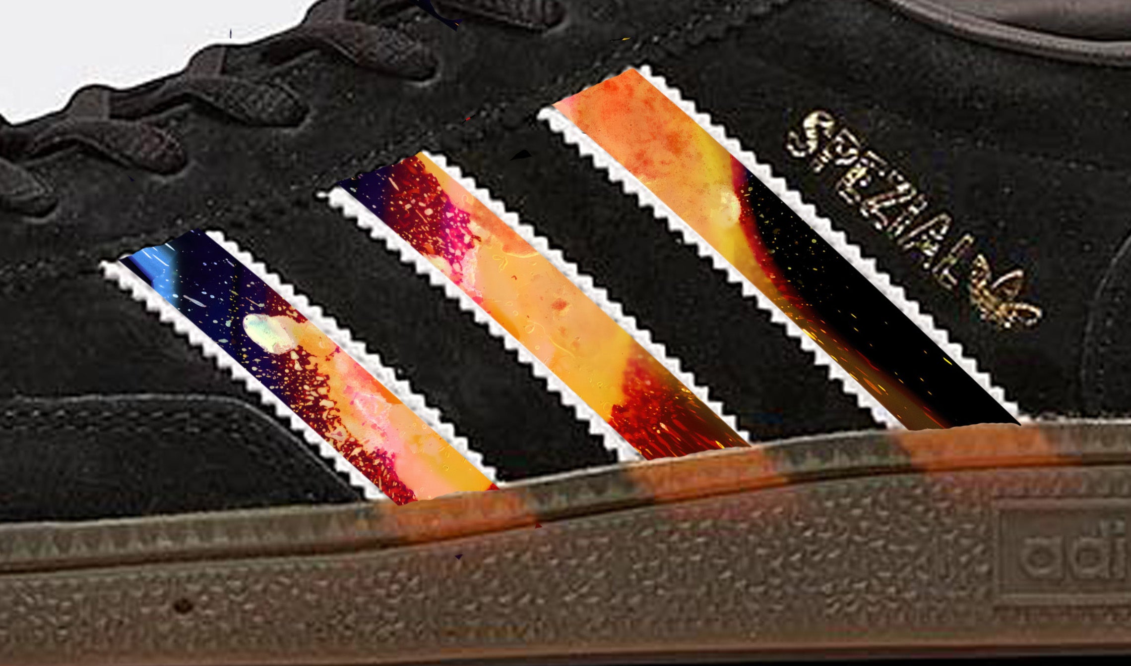 Limited edition Radiohead In rainbows black / white Adidas custom Handball Spezial trainers / sneakers