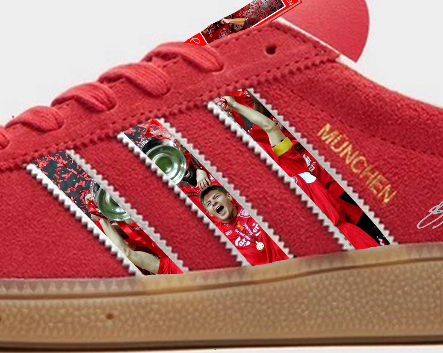 Limited edition Liverpool FC Steven Gerrard Istanbul `05 Adidas Munchen red custom trainers / sneakers