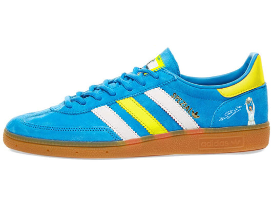 Limited edition Leeds United FC Jackie Charlton inspired blue /yellow Adidas custom Handball Spezial trainers / sneakers