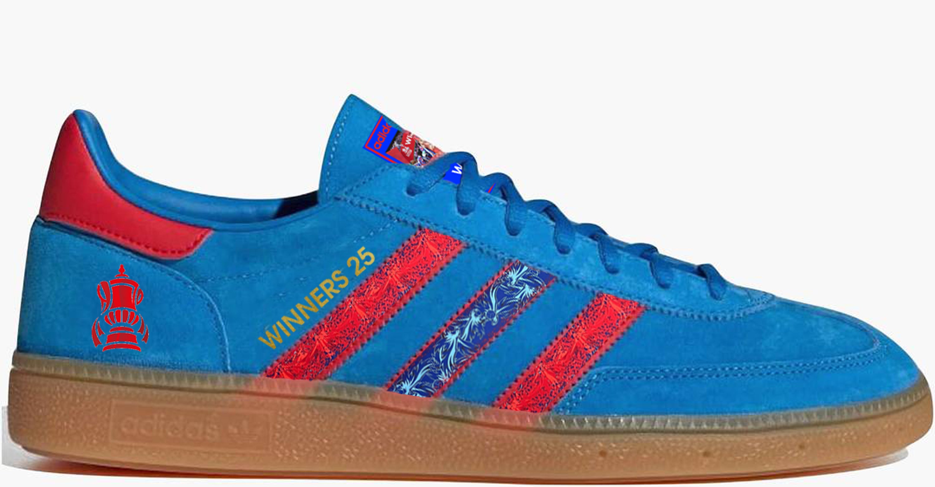 Limited edition Crystal Palace FA Cup winners 25 Adidas custom Blue / Red Spezial trainers / sneakers