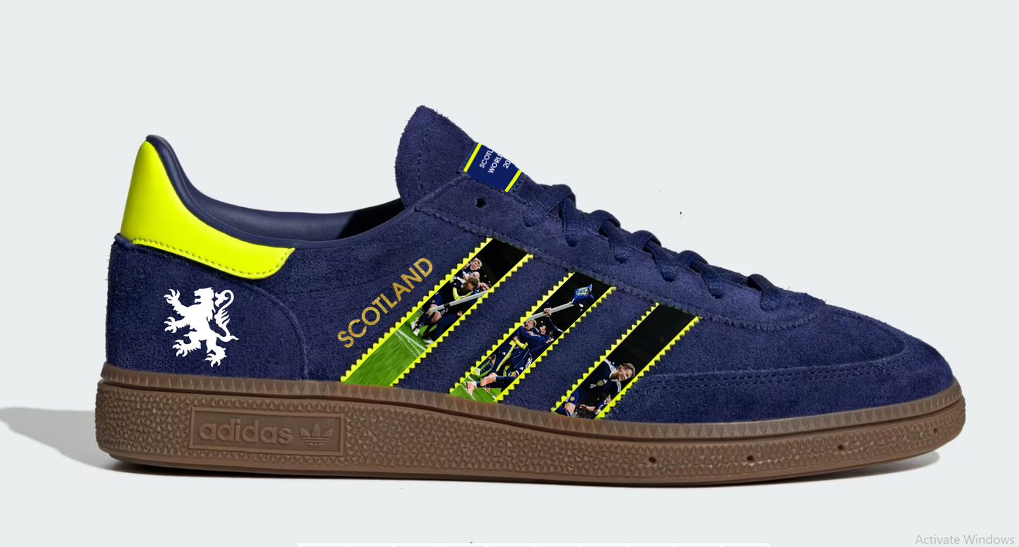 Limited edition Scotland World cup 26 Adidas custom Blue / Neon yellow Spezial trainers / sneakers