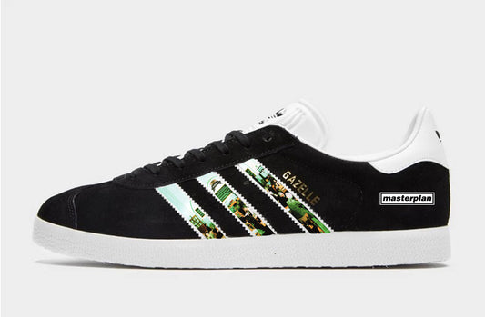 Limited edition Oasis The Masterplan inspired Black  Adidas custom Gazelle trainers / sneakers