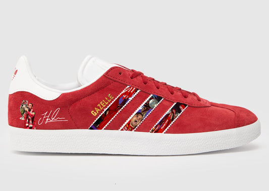 Limited edition Liverpool FC Jordan Henderson inspired red / white Adidas custom Gazelle trainers / sneakers